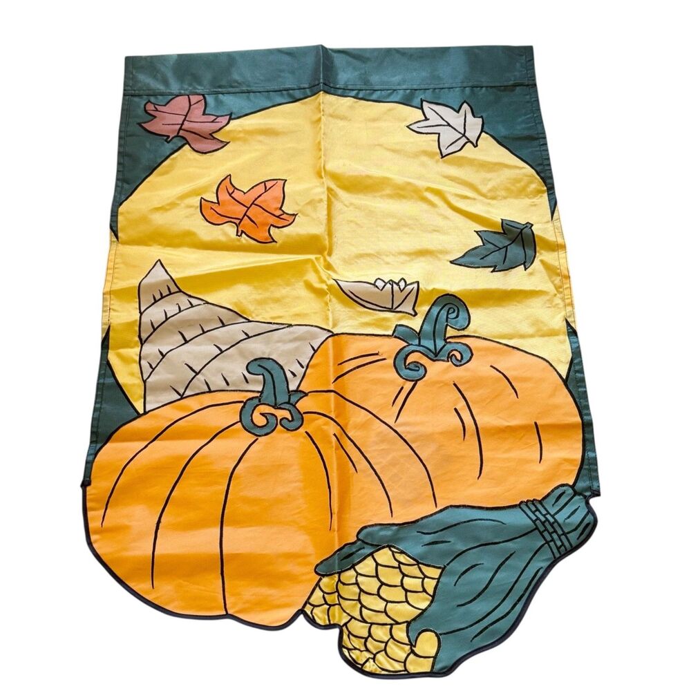 Thanksgiving Yard Garden Flag Pumpkin Corn Cornucopia Nylon Double Sided 42x27